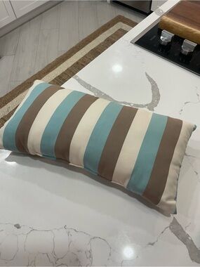 Striped Lumbar Throw Pillow in Blue, Cream & Brown
